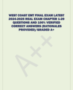 WEST COAST EMT FINAL EXAM LATEST  2024-2025 REAL EXAM CHAPTER 1-29  QUESTIONS AND 100% VERIFIED  CORRECT ANSWERS (RATIONALES  PROVIDED)/GRADED A+