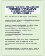 CERTIFIED PSYCHIATRIC REHABILITATION  PRACTITIONER (CPRP) EXAM WITH  COMPLETE QUESTIONS AND  ANSWERS/GRADED A+