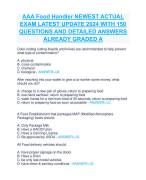 AAA Food Handler NEWEST ACTUAL  EXAM LATEST UPDATE 2024 WITH 150  QUESTIONS AND DETAILED ANSWERS  ALREADY GRADED A