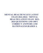 ANCC PMHNP PSYCH-MENTAL HEALTH NP LATEST  TEST 1 ,2,& 3 EXAM QS & ANS PLUS RATIONALE  LATEST 2022-2024 (TEST 1-3 LATEST VERSIONS 100  QS AND ANS EACH) | NEW VERSION ALREADY  GRADED A