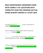 MSSC MAINTENANCE AWARENESS EXAM WITH CORRECT 170+ QUESTIONS WITH CORRECTRY ANALYZED ANSWERS (ACTUAL EXAM) ALREADY GRADED A+ LATEST 2024 