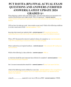 PCT DAVITA (RN) FINAL ACTUAL EXAM QUESTIONS AND ANSWERS (VERIFIED ANSWERS) LATEST UPDATE 2024 GRADED A+ 