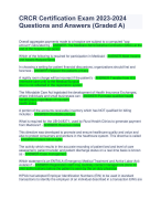 CRCR Certification Exam 2024 Questions and Correct Answers Rated A+