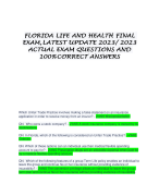 FLORIDA LIFE AND HEALTH FINAL  EXAM, LATEST UPDATE 2023/ 2023  ACTUAL EXAM QUESTIONS AND  100% CORRECT ANSWERS