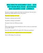 HESI HEALTH ASSESSMENT 2022- 2024  TEST BANK REAL EXAM QUESTIONS  AND ANSWERS 100% CORRECT. 