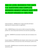 AQA AS LEVEL BUSINESS 7131( UNITS 1-6) QUESTIONS AND COMPLETE ANSWERS NEWEST UPDATE 2025-2025 |ALREADY GRADED A+ 100% PASS