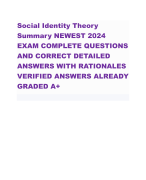 Social Identity Theory  Summary NEWEST 2024  EXAM COMPLETE QUESTIONS  AND CORRECT DETAILED  ANSWERS WITH RATIONALES  VERIFIED ANSWERS ALREADY  GRADED A+