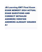 JB Learning EMT Final Exam EXAM NEWEST 2024 ACTUAL  EXAM QUESTIONS AND  CORRECT DETAILED  ANSWERS VERIFIED  ANSWERS ALREADY GRADED  A+