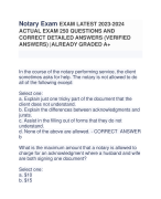 Notary Exam EXAM LATEST 2023-2024  ACTUAL EXAM 250 QUESTIONS AND  CORRECT DETAILED ANSWERS (VERIFIED  ANSWERS) |ALREADY GRADED A+