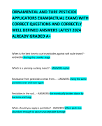 ORNAMENTAL AND TURF PESTICIDE APPLICATORS EXAM(ACTUAL EXAM) WITH CORRECT QUESTIONS AND CORRECTLY  WELL DEFINED ANSWERS LATEST 2024 ALREADY GRADED A+ 