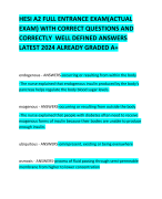 HESI A2 FULL ENTRANCE EXAM(ACTUAL EXAM) WITH CORRECT QUESTIONS AND CORRECTLY  WELL DEFINED ANSWERS LATEST 2024 ALREADY GRADED A+ 