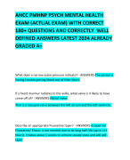ANCC PMHNP PSYCH MENTAL HEALTH EXAM (ACTUAL EXAM) WITH CORRECT 180+ QUESTIONS AND CORRECTLY  WELL DEFINED ANSWERS LATEST 2024 ALREADY GRADED A+   