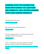 ALABAMA CIVICS TEST EXAM(ACTUAL EXAM) WITH CORRECT 50+ QUESTIONS AND CORRECTLY  WELL DEFINED ANSWERS LATEST 2024 ALREADY GRADED A+   