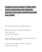 FLORIDA CIVICS LITERACY EXAM WITH LATEST QUESTIONS AND ANSWERS UPDATED 2024-2025 (VERIFIED REVISED FULL EXAM)