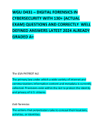 WGU D431 – DIGITAL FORENSICS IN CYBERSECURITY WITH 130+ (ACTUAL EXAM) QUESTIONS AND CORRECTLY  WELL DEFINED ANSWERS LATEST 2024 ALREADY GRADED A+   