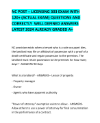 NC POST – LICENSING 303 EXAM WITH 120+ (ACTUAL EXAM) QUESTIONS AND CORRECTLY  WELL DEFINED ANSWERS LATEST 2024 ALREADY GRADED A+ 