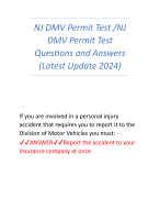 NJ DMV Permit Test /NJ  DMV Permit Test  Questions and Answers  (Latest Update 2024)