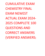 CUMULATIVE EXAM  CHEMISTRY FINAL  EXAM NEWEST  ACTUAL EXAM 2024- 2025 COMPLETE 100  QUESTIONS AND  CORRECT ANSWERS  (VERIFIED ANSWERS)