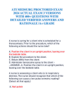 ATI MEDSURG PROCTORED EXAM 2024 ACTUAL EXAM 3 VERSIONS WITH 400+ QUESTIONS WITH DETAILED VERIFIED AN