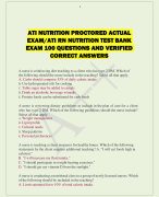 ATI NUTRITION PROCTORED ACTUAL  EXAM/ATI RN NUTRITION TEST BANK  EXAM 100 QUESTIONS AND VERIFIED  CORRECT ANSWERS