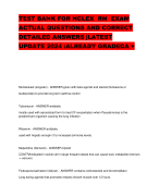 TEST BANK FOR NCLEX RN EXAM ACTUAL QUESTIONS AND CORRECT DETAILED ANSWERS |LATEST UPDATE 2024 :ALREADY GRADEDA +