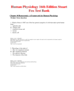 Test Bank for Human Physiology 16th Edition Stuart  Fox All Chapters Covered 2024/2025