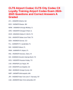 CLTS Airport Codes| CLTS City Codes CX  Loyalty Training Airport Codes Exam 2024- 2025 Questions and Correct Answers AGraded With Accurate Solutions  Aranking  Apass 