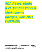 AQA A Level Maths  (C2) Question Paper &  Mark scheme  (Merged) June 2024 [VERIFIED]