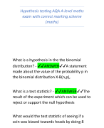 Hypothesis testing AQA A-level maths  exam with correct marking scheme  (maths)