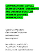 LCSW EXAM 2024 ACTUAL  EXAM COMPLETE QUESTIONS  AND CORRECT DETAILED  ANSWERS (VERIFIED  ANSWERS)100%