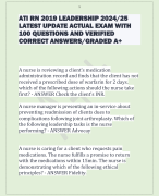 ATI RN 2019 LEADERSHIP 2024/25  LATEST UPDATE ACTUAL EXAM WITH  100 QUESTIONS AND VERIFIED  CORRECT ANSWERS/GRADED A+