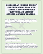 2024-2025 ATI NURSING CARE OF  CHILDREN ACTUAL EXAM WITH  COMPLETE 150+ STUDY GUIDE  QUESTIONS AND VERIFIED  CORRECT ANSWERS/GRADED A+ 
