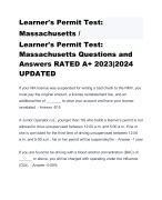 Learner's Permit Test:  Massachusetts /  Learner's Permit Test:  Massachusetts Questions and  Answers RATED A+ 2023|2024  UPDATED