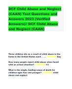 DCF Child Abuse and Neglect (CAAN) Test Questions and Answers 2023 (Verified Answers)// DCF Child Abuse and Neglect (CAAN) 