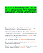   AQA AS Chemistry paper 2 EXAM WITH QUESTIONS AND VERIFIED ANSWERS LATEST UPDATE 2023 