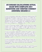 ATI DOSAGE CALCULATIONS ACTUAL  EXAM WITH COMPLETE 200+  QUESTIONS AND VERIFIED CORRECT  ANSWERS/GRADED A+
