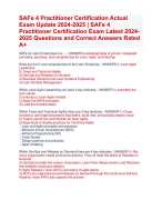 SAFe 4 Practitioner Certification Actual  Exam Update 2024-2025 | SAFe 4  Practitioner Certification Exam Latest 2024- 2025 Questions and Correct Answers Rated  A+ | Verified Safe 4 Practioner Certification Exam Quiz with Accurate Solutions Aranking Allpass 