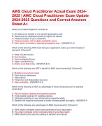 AWS Cloud Practitioner Actual Exam 2024- 2025 | AWC Cloud Practitioner Exam Update  2024-2025 Questions and Correct Answers  Rated A+ | Verified Aws Cloud Practitiner Latest Exam 2024  Quiz with Accurate Solutions Aranking Allpass 
