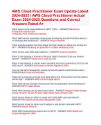 AWS Cloud Practitioner Actual Exam 2024- 2025 | AWC Cloud Practitioner Exam Update  2024-2025 Questions and Correct Answers  Rated A+ | Verified AWC Cloud Practitioner Exam 2024 Quiz with Accurate Solutions Aranking Allpass 