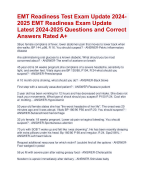 EMT Readiness Test Exam Update 2024- 2025 Questions and Correct  Answers Rated A+| Verified EMT Readiness Exam 2024 Quiz with Accurate Solutions Aranking Allpass