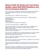 Notary Public NJ Guide and Laws Exam  Update Latest 2024-2025 Questions and  Correct Answers Rated A+ | Verified Notary Public NJ Guide and Laws Exam  2024 Quiz with Accurate Solutions Aranking Allpass