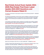 Real Estate Actual Exam Update 2024- 2025 Questions and  Correct Answers Rated A+  | Real Estate  Exam Latest  2024 Quiz with Accurate Solutions Aranking Allpass 