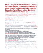 AYPO - Oregon Real Estate Broker License  Education Review Exam Update 2024-2025 | AYPO Oregon Real Estate Broker License  Education Actual Exam Latest Questions  and Correct Answers Rated A+ Aplus 