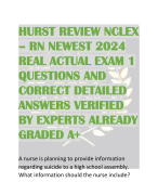 HURST REVIEW NCLEX  – RN NEWEST 2024  REAL ACTUAL EXAM 1  QUESTIONS AND  CORRECT DETAILED  ANSWERS VERIFIED  BY EXPERTS ALREADY  GRADED A+ 