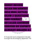 HURST REVIEW  NCLEX-RN NEWEST  2024 REAL ACTUAL  EXAM 2 QUESTIONS  AND CORRECT  DETAILED ANSWERS  VERIFIED BY EXPERTS  ALREADY GRADED A+