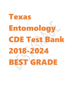 Texas  Entomology  CDE Test Bank  2018-2024  BEST GRADE 