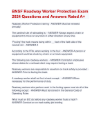 BNSF Roadway Worker Protection Exam  2024 Questions and Answers Rated A+ | Verified BNSF Roadway Worker Protection Quiz with  Accurate Solutions Aranking Allpass 