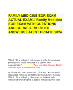 FAMILY MEDICINE EOR EXAM  ACTUAL EXAM // Family Medicine  EOR EXAM WITH QUESTIONS  AND CORRECT VERIFIED  ANSWERS LATEST UPDATE 2024