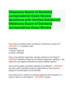 Oklahoma Board of Dentistry  Jurisprudence Exam Review  Questions with Verified Solutions// Oklahoma Board of Dentistry  Jurisprudence Exam Review