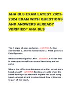 AHA BLS EXAM LATEST 2023- 2024 EXAM WITH QUESTIONS  AND ANSWERS ALREADY  VERIFIED// AHA BLS